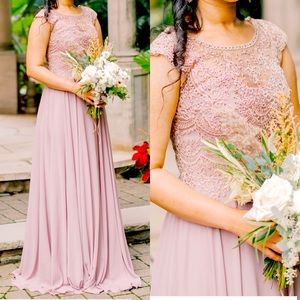 MARSONI Scalloped Lace & Chiffon A-Line Gown